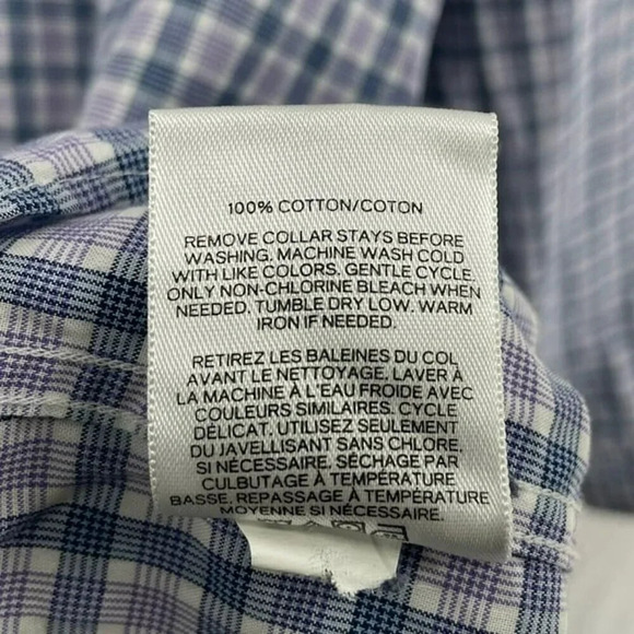 Express Button-Up Shirt Men's Sz L Purple Slim Fit Plaid Collared Curve Hem - Picture 10 of 12